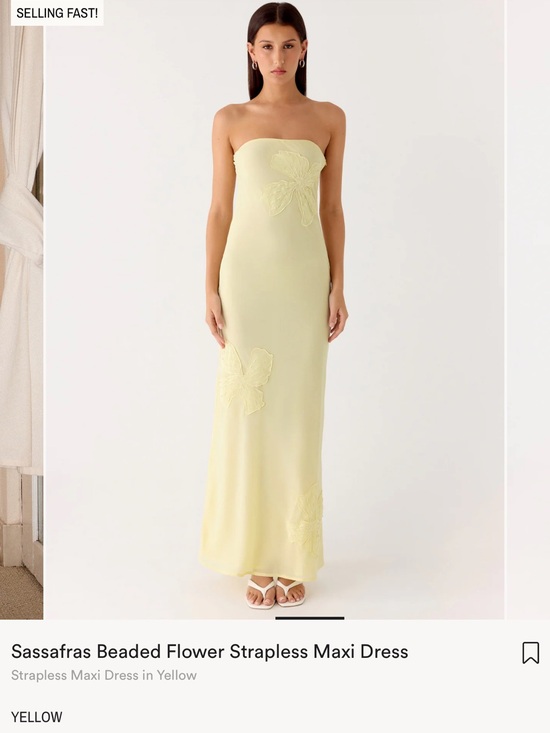 Peppermayo Dresses & Skirts - Peppermayo Beaded Flower Strapless Maxi Dress in Yellow
